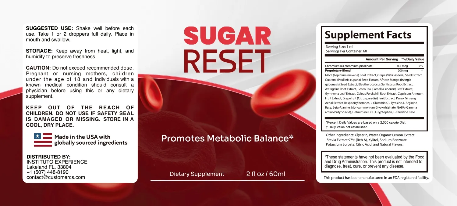 Sugar Reset supplement label and ingredients