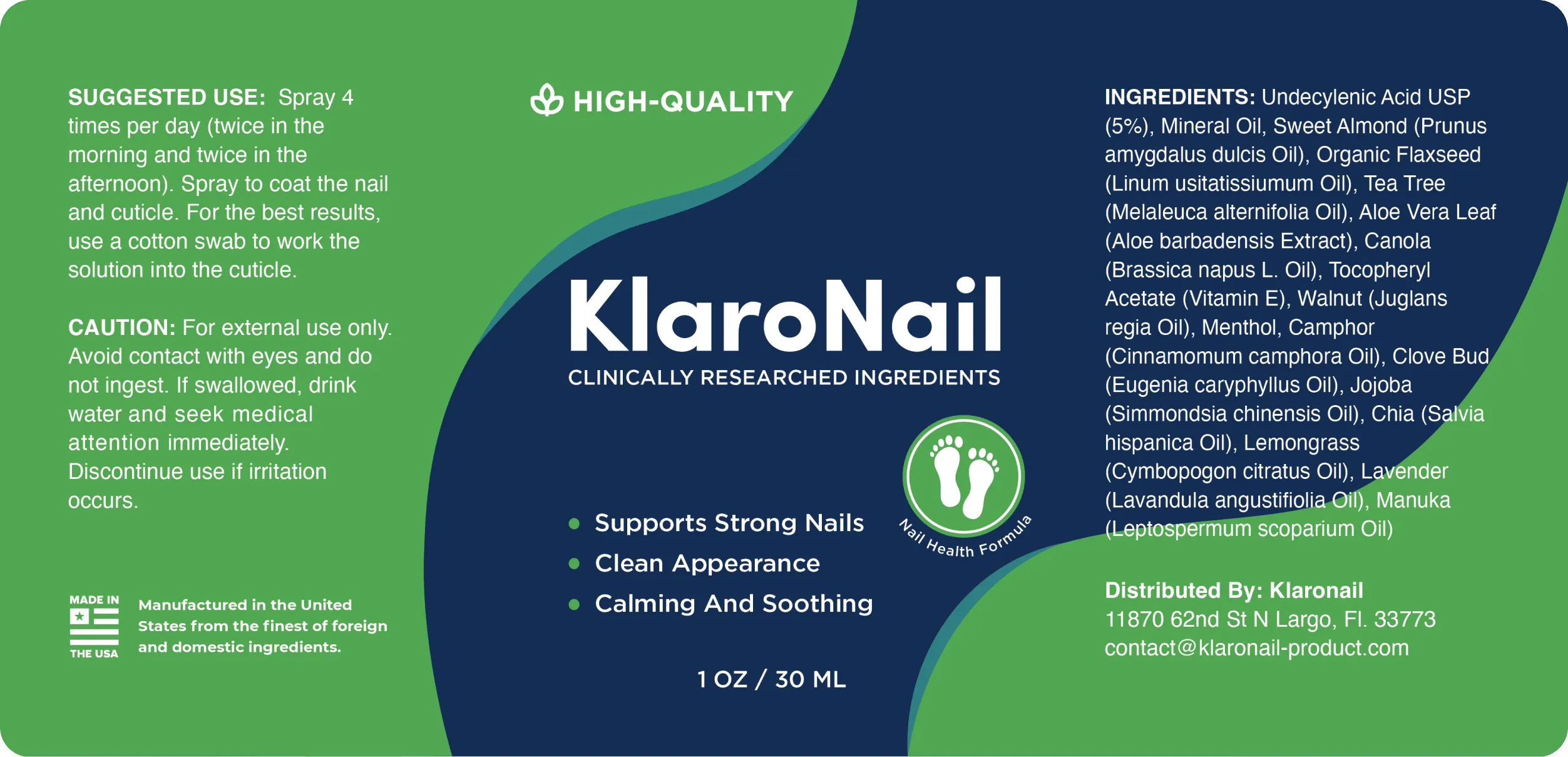 KlaroNail formula and ingredient label