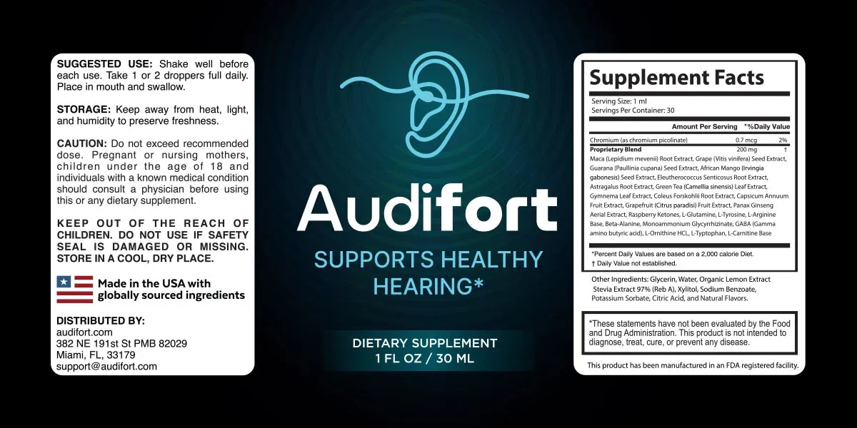 AudiFort supplement label and ingredients