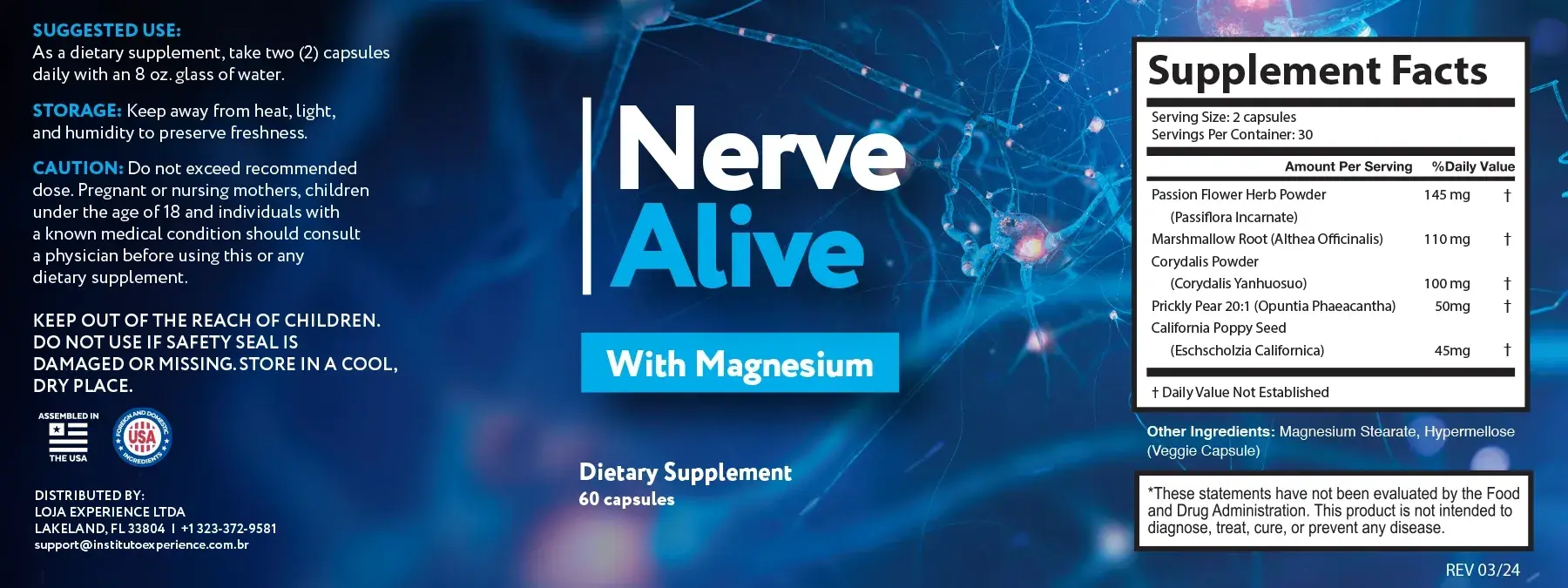 Nerve Alive supplement label and formula information
