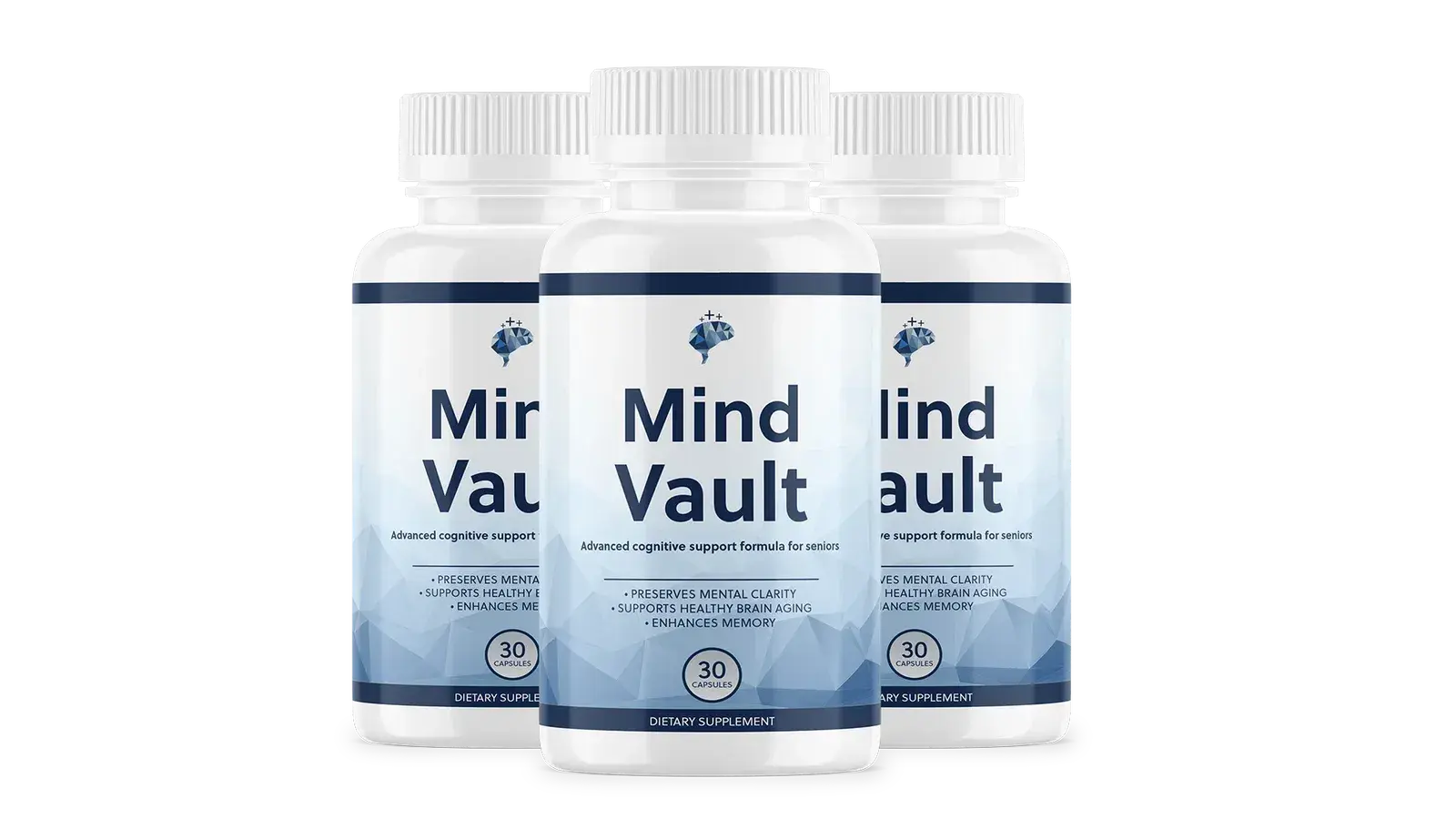 MindVault cognitive support supplement three-bottle package