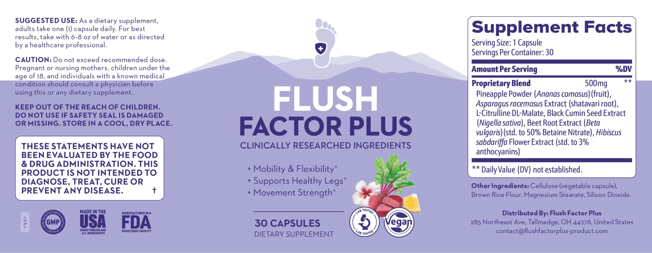 Flush Factor Plus supplement facts and ingredient label