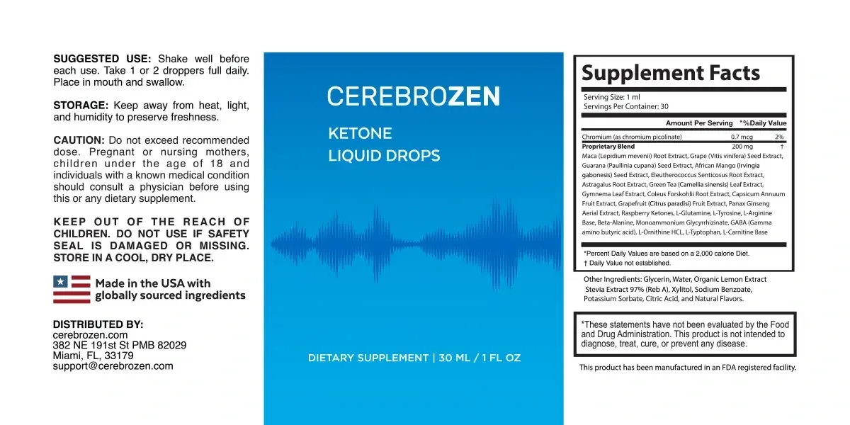 CerebroZen supplement facts and ingredient label